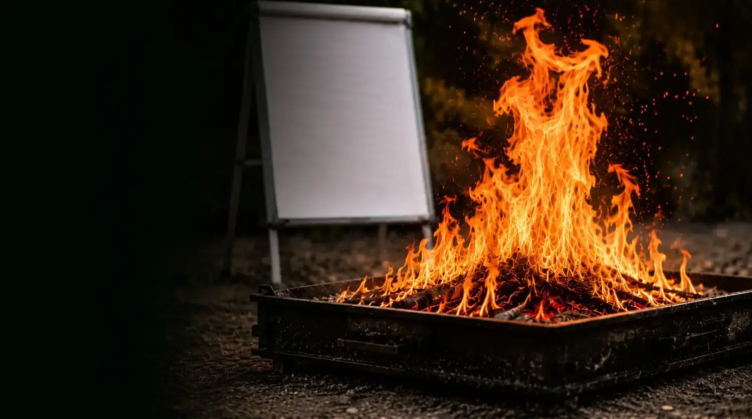 Fuego de práctica junto a un rotafolio en una sesión de formación CEPICI